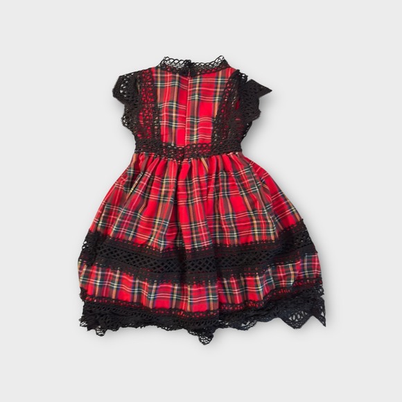 Trish Scully Child Girls Plaid Lace Dress Party Holiday Size 2 Red - Picture 2 of 4